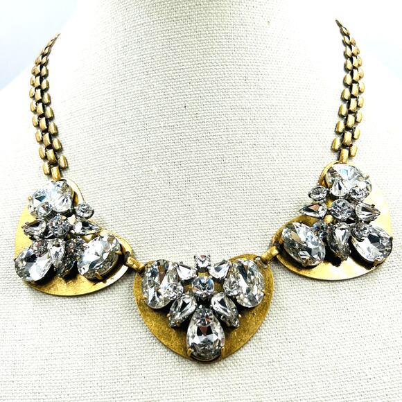 J.Crew Gold Tone Crystal Cluster Statement Necklace Glamorous Runway Maximalist - Picture 1 of 9